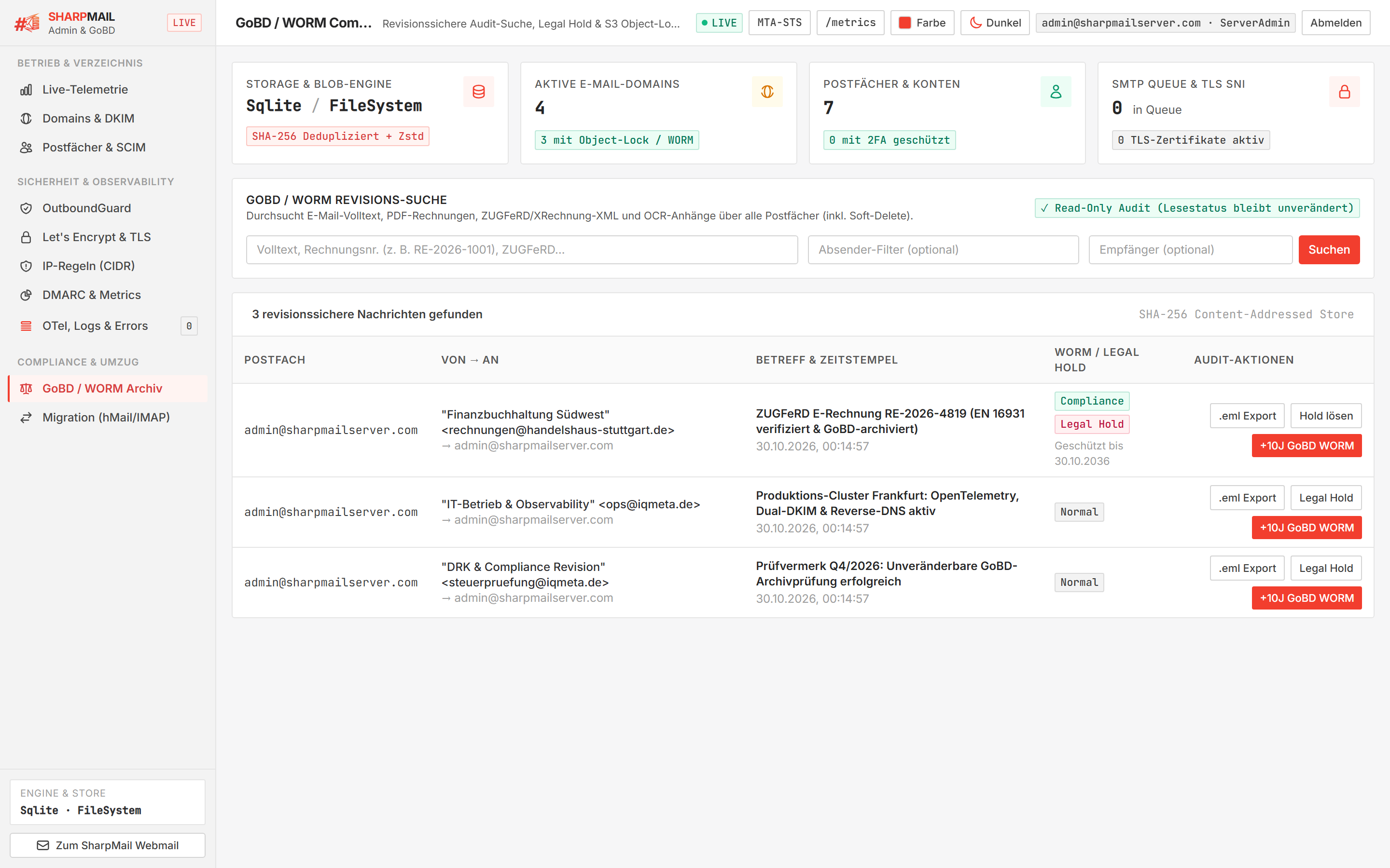 GoBD / WORM Compliance Archive & Legal Hold
